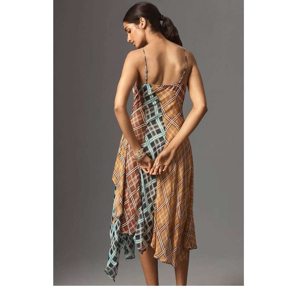 Anthropologie Maeve Sleeveless Asymmetric Plaid Patchwork Midi Slip Dress Medium - Picture 3 of 11